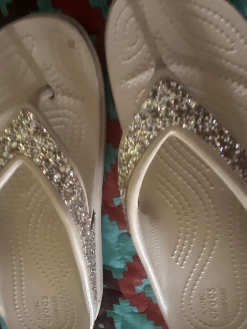 Crocs Women's Sparkle Champagne Flip Flop Sandals